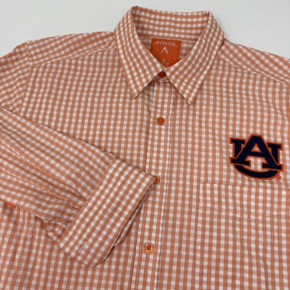 Auburn Tigers Shirt Mens Medium Orange White Gingham Long Sleeve NCAA Basketball - Picture 1 of 9